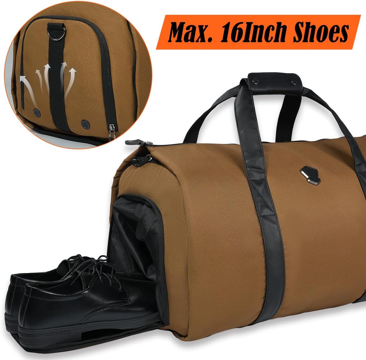 WELKINLAND 2-Suit Garment Duffle Bags for Travel Men, 60L-Large Carry on Garment Duffel Bag, Convertible Garment Duffel Bag w/Shoe Compartment, Foldable Garment Bags for Hanging Clothes Travel - Image 5