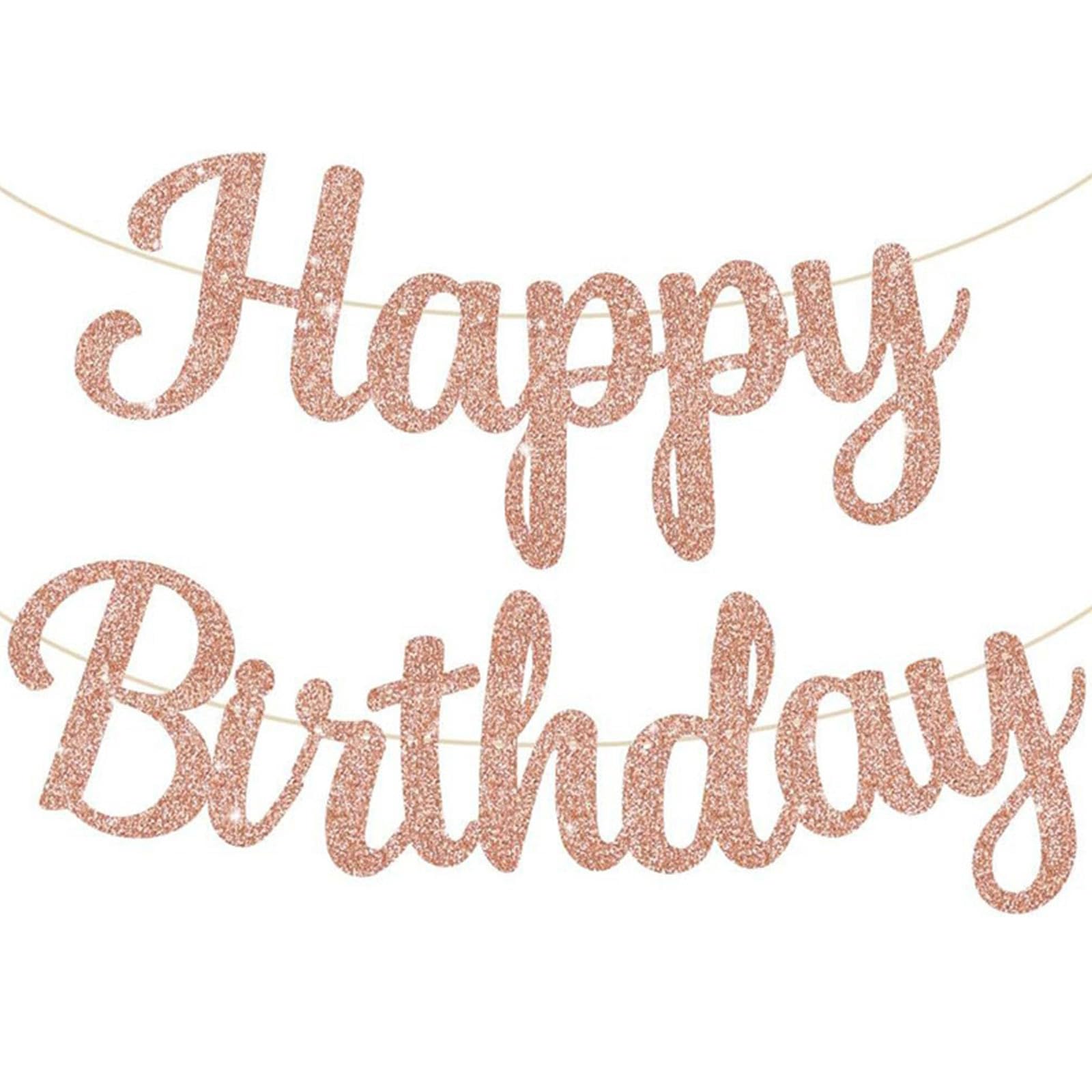 Rose Gold Happy Birthday Banner, Pre-Strung Glitter Garland Sign for Party Decorations - Kids & Adults Celebration