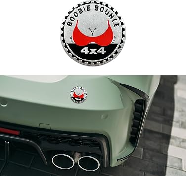 Booble Bounce Badge Rated Car Emblem, Car Badge Decals Stickers, 4 x 4 Metal Automotive Badge, 3D Metal Automotive Exterior Round Emblem Decals Compatible with Most Vehicles Trucks SUVs