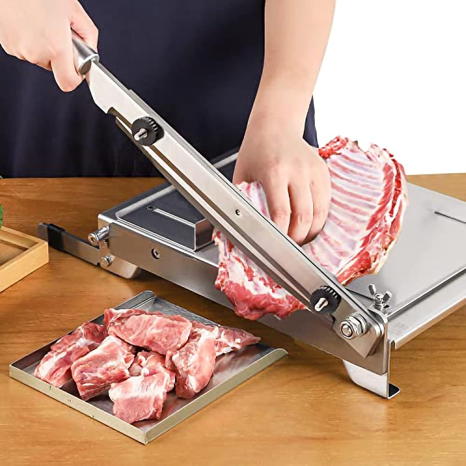 Stainless Steel Guillotine Commercial Chicken Duck Fish Slicer, Beef Frozen Small Cutter, Manual Meat Slicer Meat Bone Cutter Machine for Meat/Frozen/Fish/Steak
