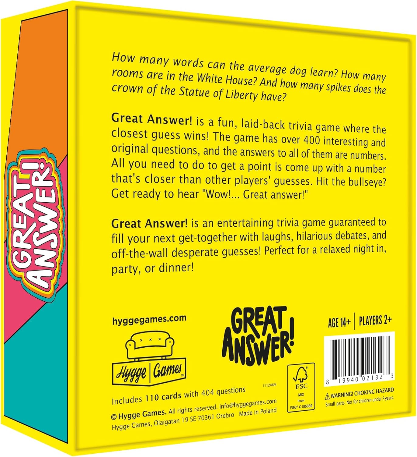 Hygge Games - Great Answer! Fun Family Trivia Game Where the Closest Guess Wins