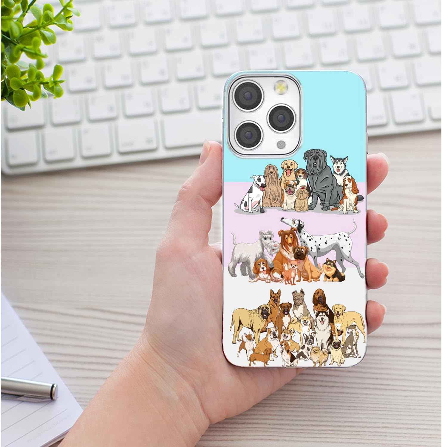 for iPhone 15 Pro Case for Women Girl Men, Full Protective Shockproof Soft TPU Slim Clear Phone Cover Cases Design for iPhone 15 Pro 6.1,Cute Cartoon Animal Pet Multi Breed Dog Puppy On Pink - Image 6