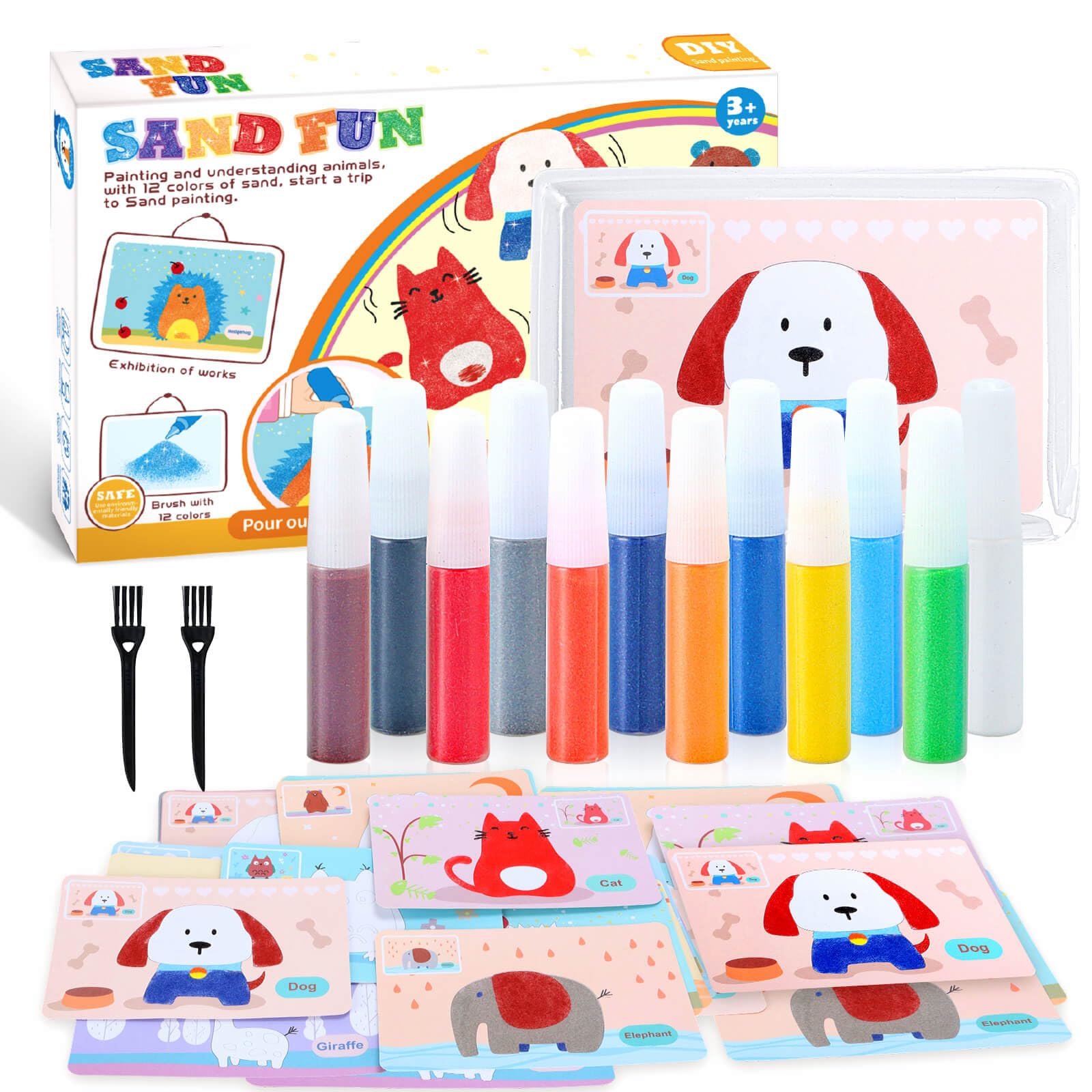 YOTOY Gifts for 3 4 5 6 7 8 9 10 Year Old Kids Girls: Sand Art Craft Toys for Kids Age 4-12 Years Old Colored Sand Play Kits for Children 24 Animal Painting Pictures Fun Drawing Toy with Tray