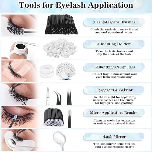 Miniatura 7 de Kit de extensión EyeLash para principiantes, kit profesional de práctica de extensión de pestañas con todo, cabeza de maniquí, pegamento de pestañas