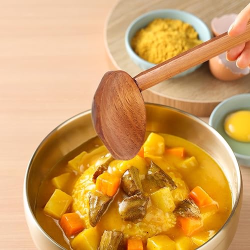 Miniatura 6 de Cuchara de ramen de mango largo, cuchara grande de madera para olla caliente, cucharas de sopa de concha de tortuga, 2 cucharas de ramen de mango