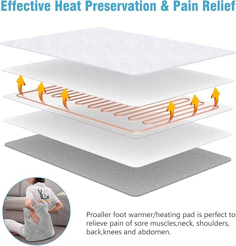 Vista 6 de Electric Heated Foot Warmer Soft Flannel Foot Heater with 2h Auto Off & 3 Heat Levels Full Body Use Heating Pad for Feet, Abdomen, Cramps, Pain Gris