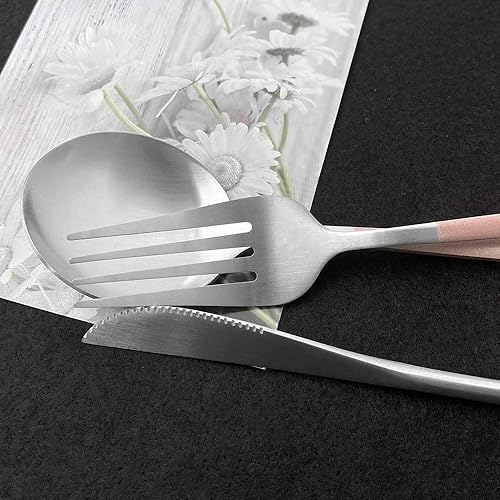 Miniatura 3 de Uniturcky Juego de cubiertos de 36 piezas de acero inoxidable 304 con acabado de manchas de color negro puro, cuchillo de vajilla de postre,