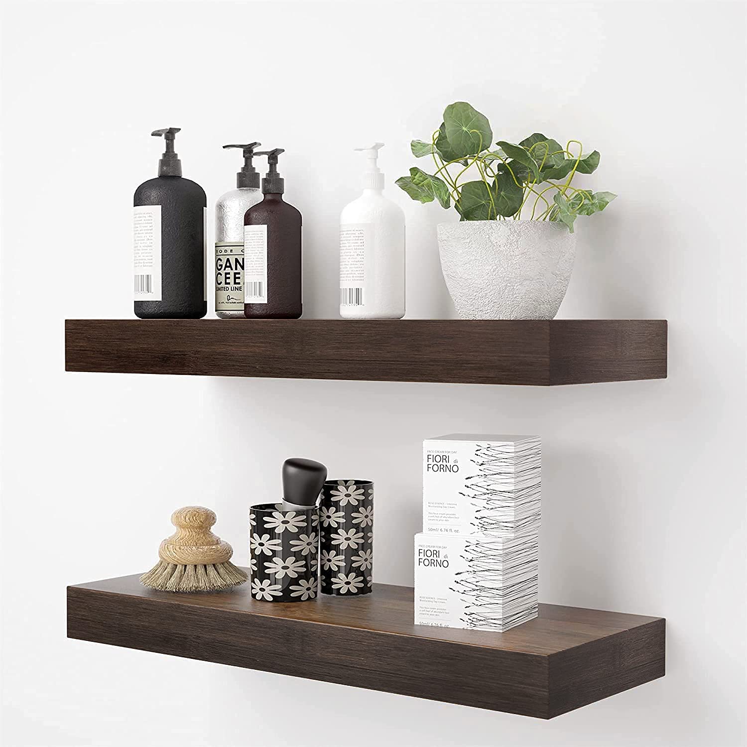 odejia floating wall shelf set of 2,natural bamboo wall decor storage shelf,wall mount display rack for bedroom, living room, bathroom, kitchen, office and more