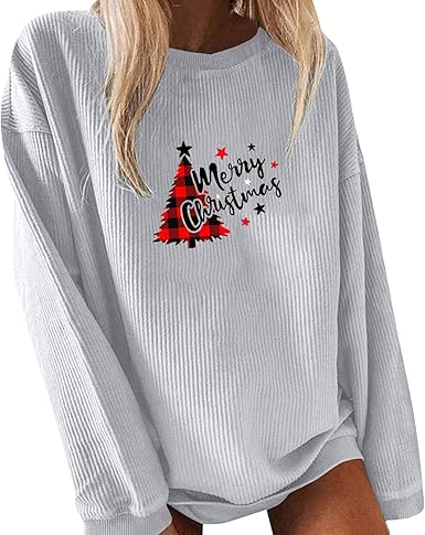 HUIFUAO Kerst T-shirts voor dames, grappige kerstmanprint