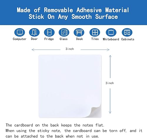 Miniatura 2 de Notas adhesivas de borrado en seco, adhesivo reutilizable para pizarra blanca (paquete de 12 unidades cuadradas de 3 pulgadas), 2 marcadores