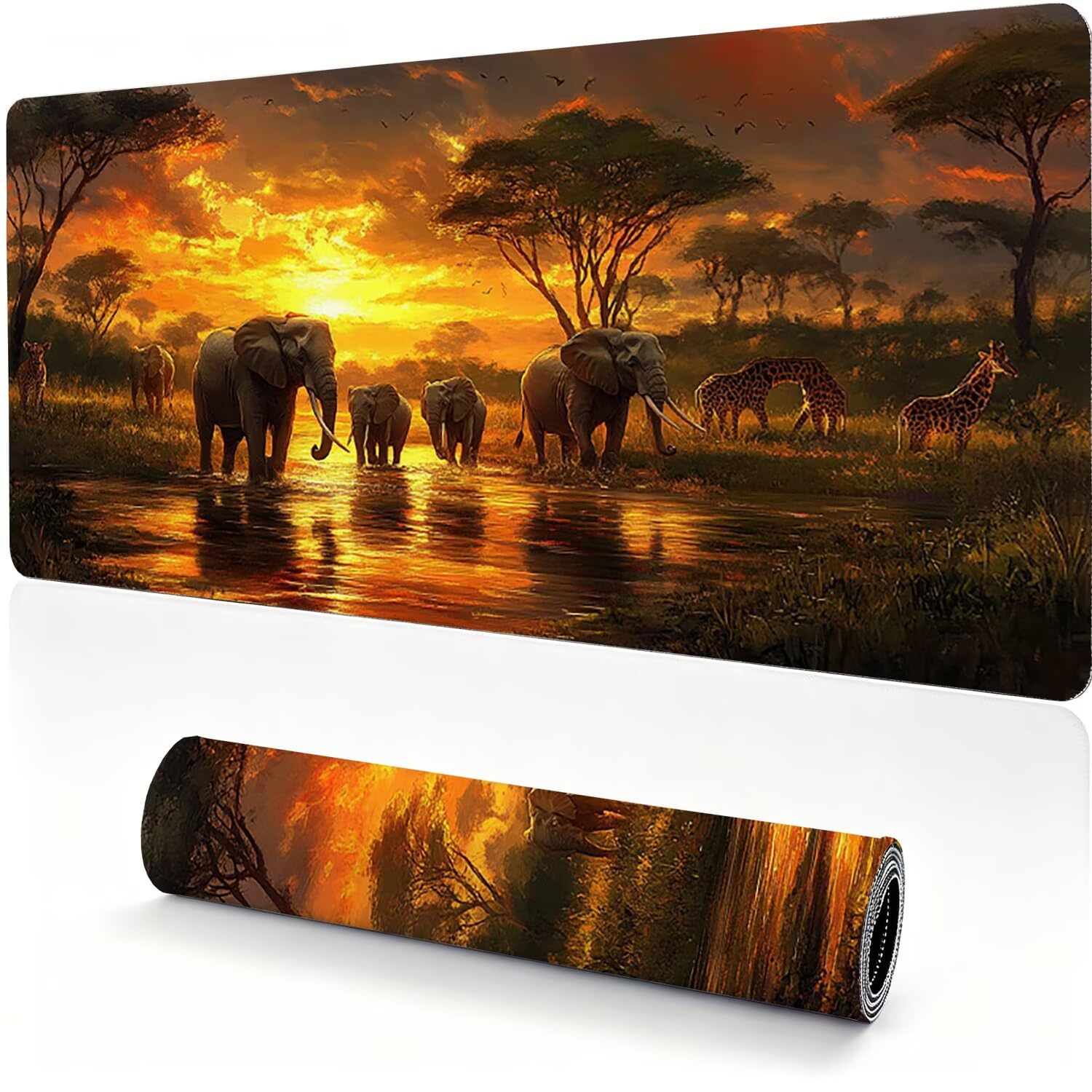 Tappetino Mouse Gaming XXL, Mousepad 1200x600x4mm Africa animale 0x0-137 | Tappetino Scrivania con Base in Gomma Antiscivolo Bordi Cuciti per Computer, PC, Migliora la Precisione e la Velocità