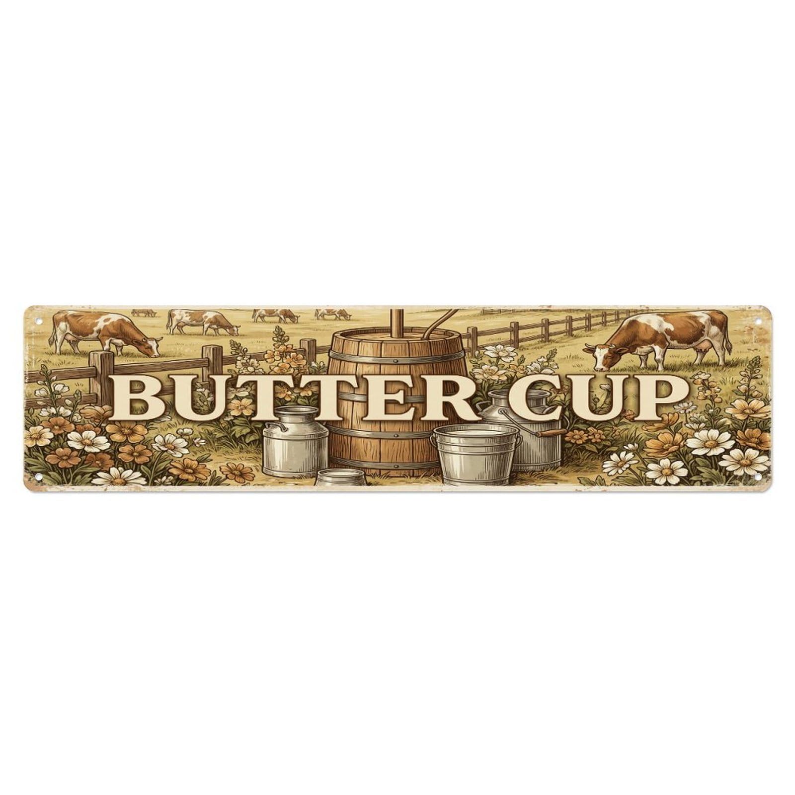 Vintage Yard Butter Farmhouse Funny Cow Backyard Farm Metal Tin Sign Plaque Wall Decor for Cafe, Club, Garden Metal Poster 4x16Inch