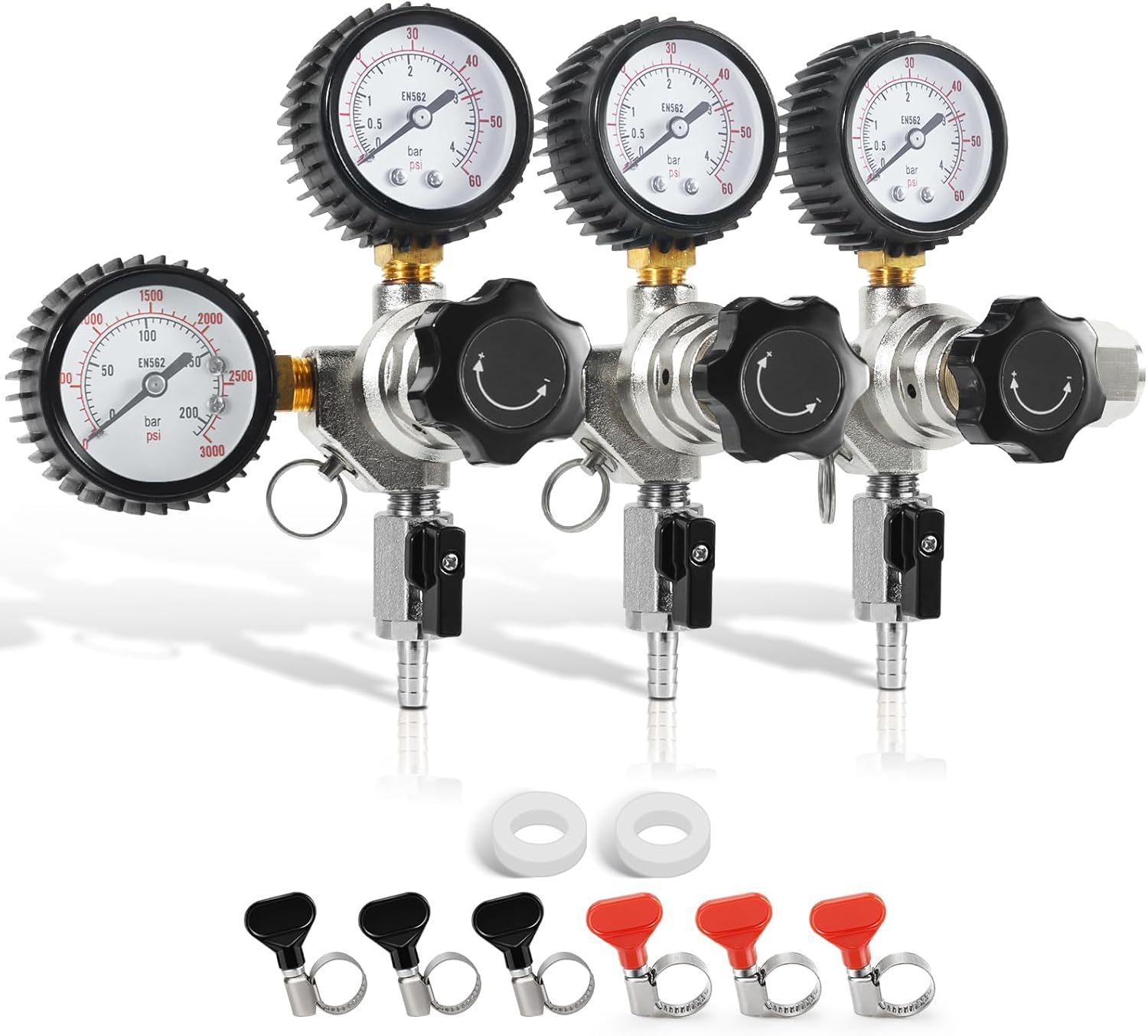 Triple Output CO2 Regulator, CGA-320 Co2 Regulator for Kegerator Triple Tap Draft Beer Tower Pressure Beer Regulator Beer Keg Regulator Co2 with Safety Relief Valve for Co2 Cylinder Tank