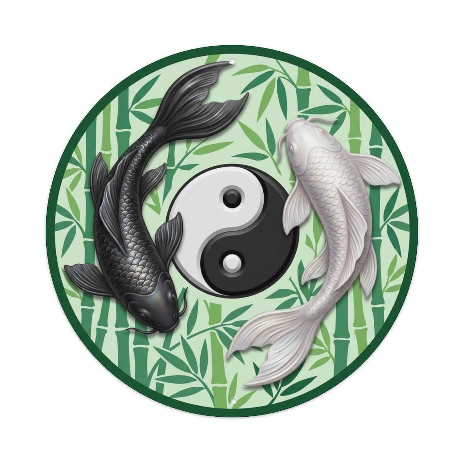 Metal Tin Sign Tai Chi Koi Fish Bamboo Zen