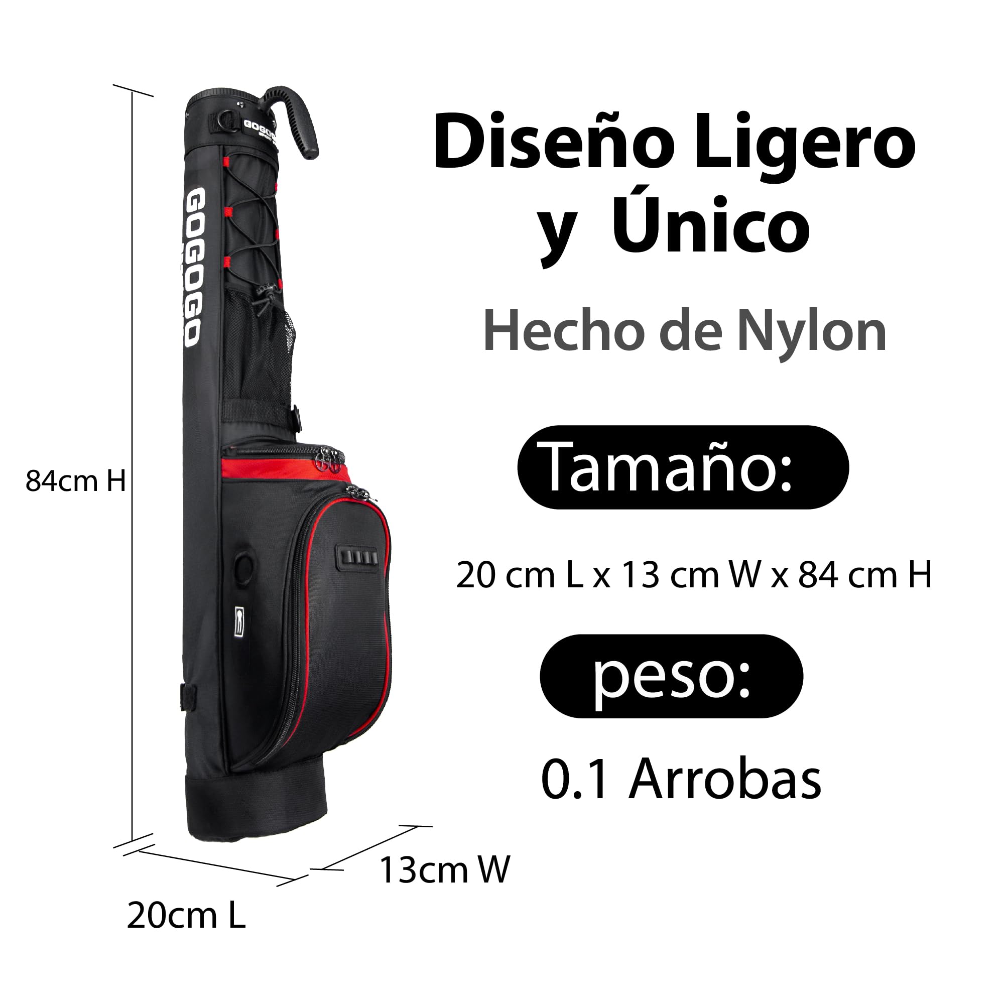 Gogogo Sport Vpro Bolsa de Golf Portátil con Correa & Tripode, Pequeña Bolsa de Golf Ligera, Negra Roja