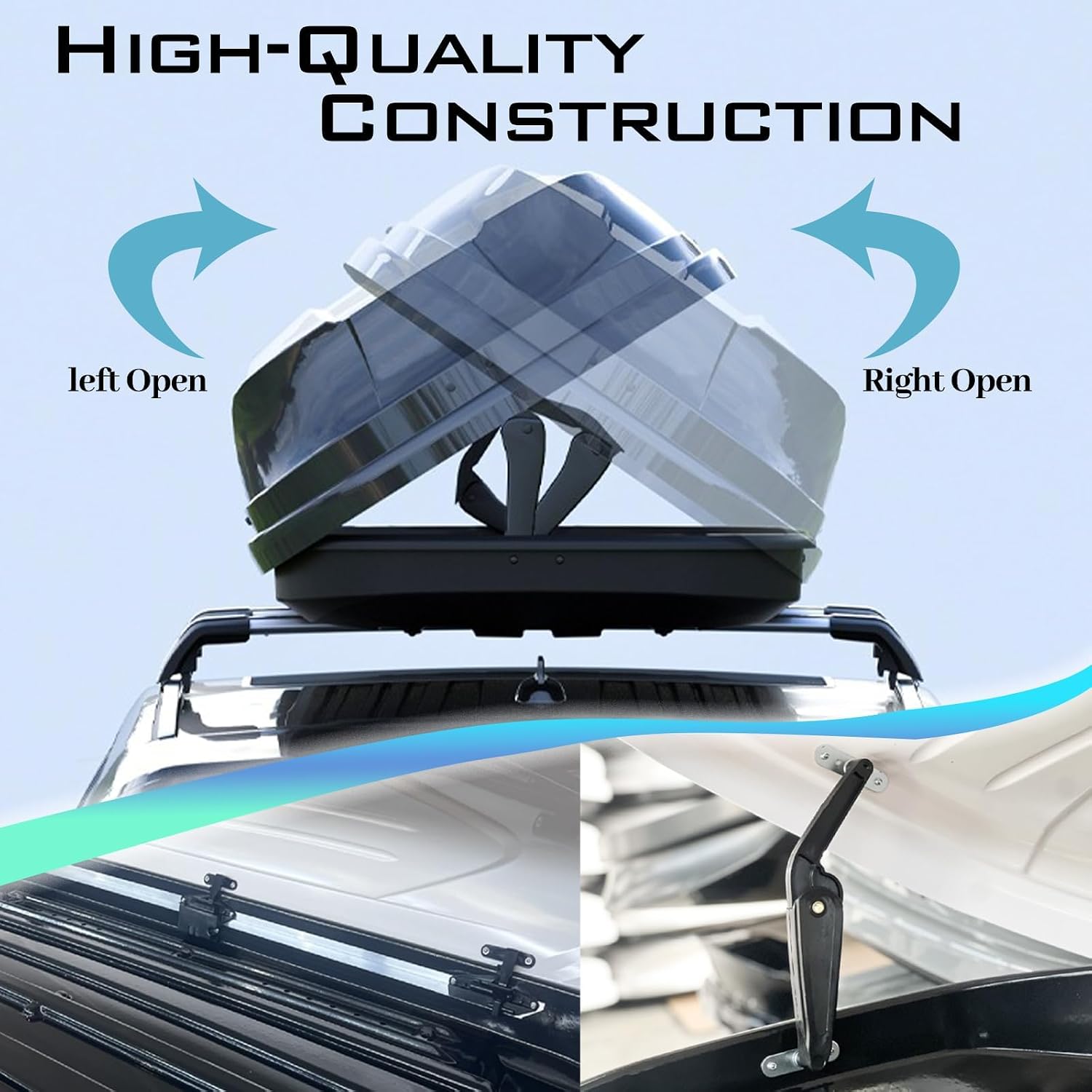 14 Cubic Feet Black Hard Shell Car Roof Storage Box - Tool-Free Quick Install, Dual-Side Opening, Lockable ABS/PMMA Cargo Carrier (Black)