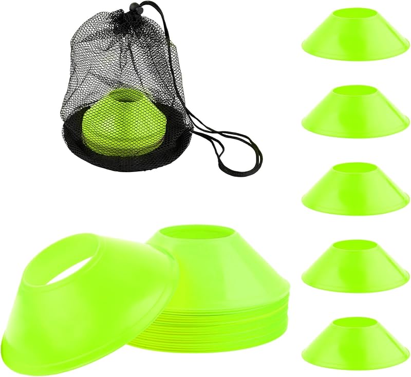 XIHIRCD 35 piezas conos de fútbol para entrenamiento, mini conos de fútbol con bolsa de malla | Accesorios deportivos flexibles de agilidad para patinaje sobre baloncesto Otros deportes (verde flúor)