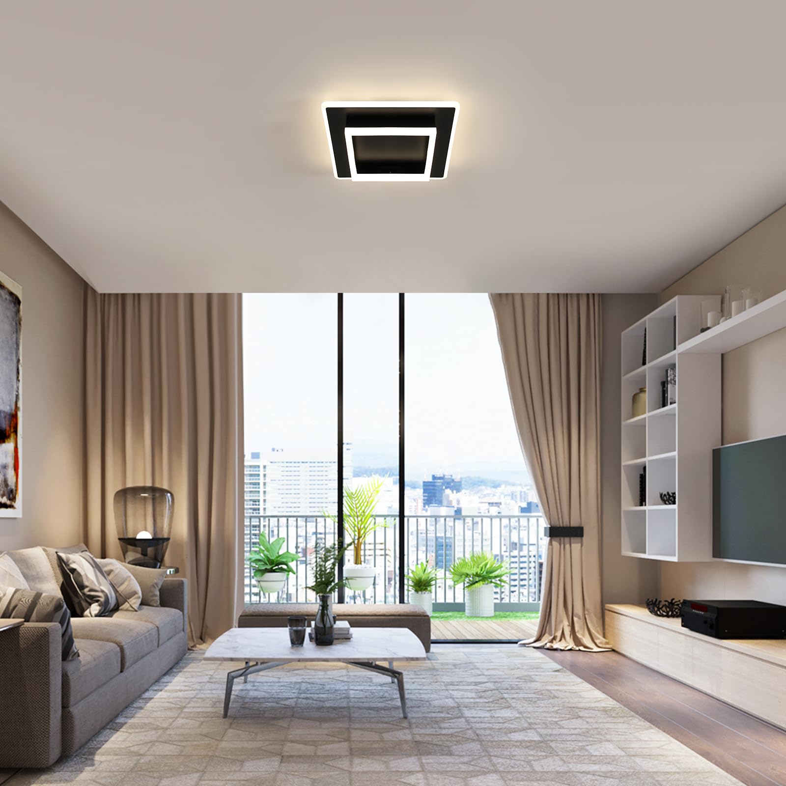 Lampada da Soffitto a LED 30W 3375LM Plafoniera LED Moderna Quadrata | Lampadario LED Soffitto Moderno Nera per Camera da Letto Soggiorno Cucina, Luce Naturale 4500K, 30CM