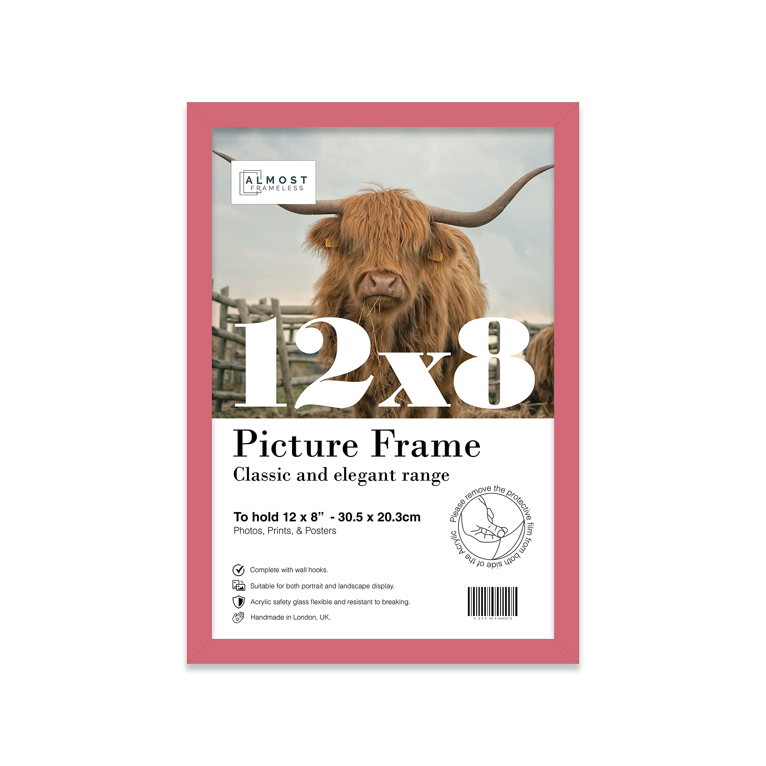 12x8 Inch Pink Photo Frame Wall Mountable and Freestanding Picture Frame Standard Photograph Size, 12" X 8" (31 X 20cm)