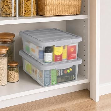 14 Quart Stackable Plastic Storage Bin with Latching Lid, 2 Pack Clear Storage Boxes
