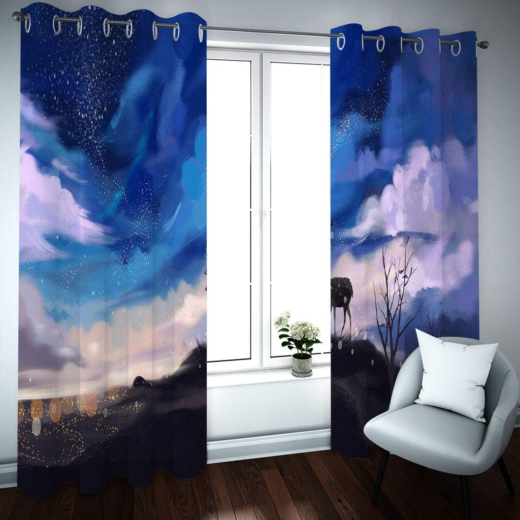 Rideaux Salon Voilage Occultant Thermiques 3D Ciel Bleu Et Nuages Blancs Abstraits Rideau Salon Design Moderne Chambre Enfant Bebe Fille 280x260Cm Polyester Fenetres Occultants Isolant Lot De 2
