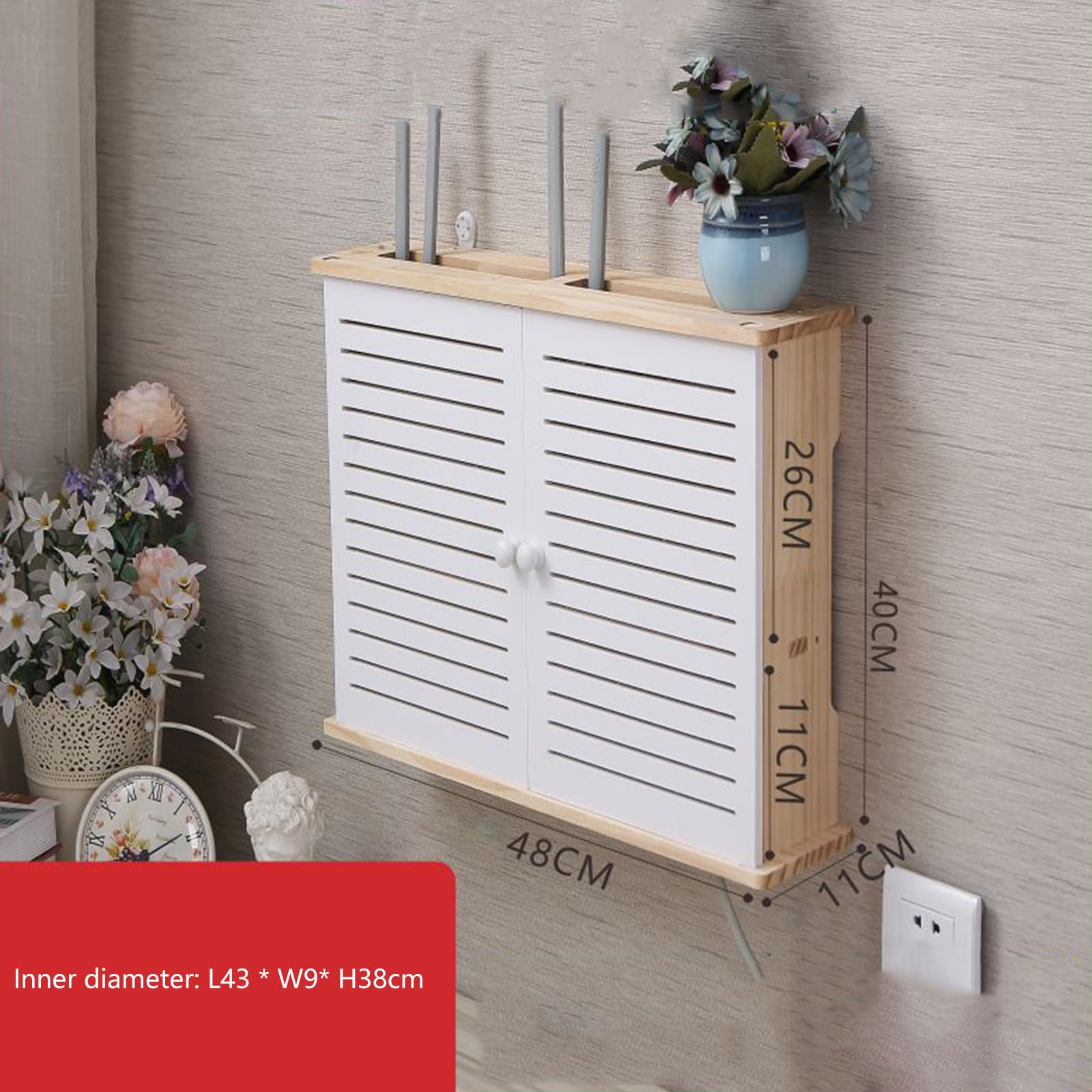 Lar Router Wandhalterungsregal – kreatives schwebendes Regal für Router- und Kabelmanagement – Aufbewahrungslösung für Zuhause – 9 Größen (48 x 11 x 40 cm)