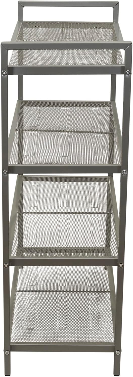 Household Essentials 4-Tier Metal Shoe Rack, Stretched Metal Shelving with Center Supports, Durable Frame with Handles, 12 Pair Capacity, Lightweight, Easy to Assemble, Nickel