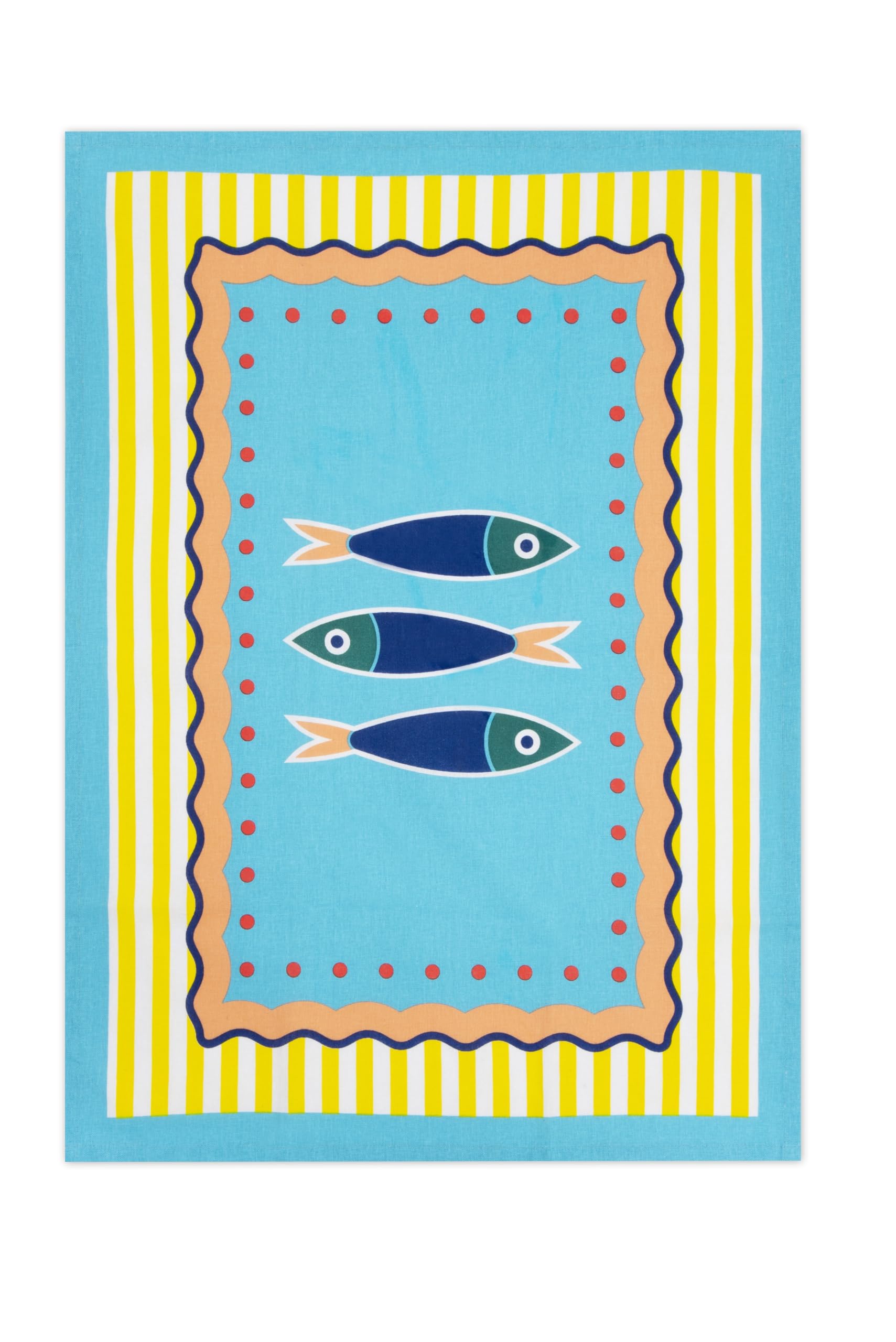 Excelsa Corfu Kitchen Tea Towel, 100% Cotton, 70 x 50 cm, Sea Style, with Eyelet