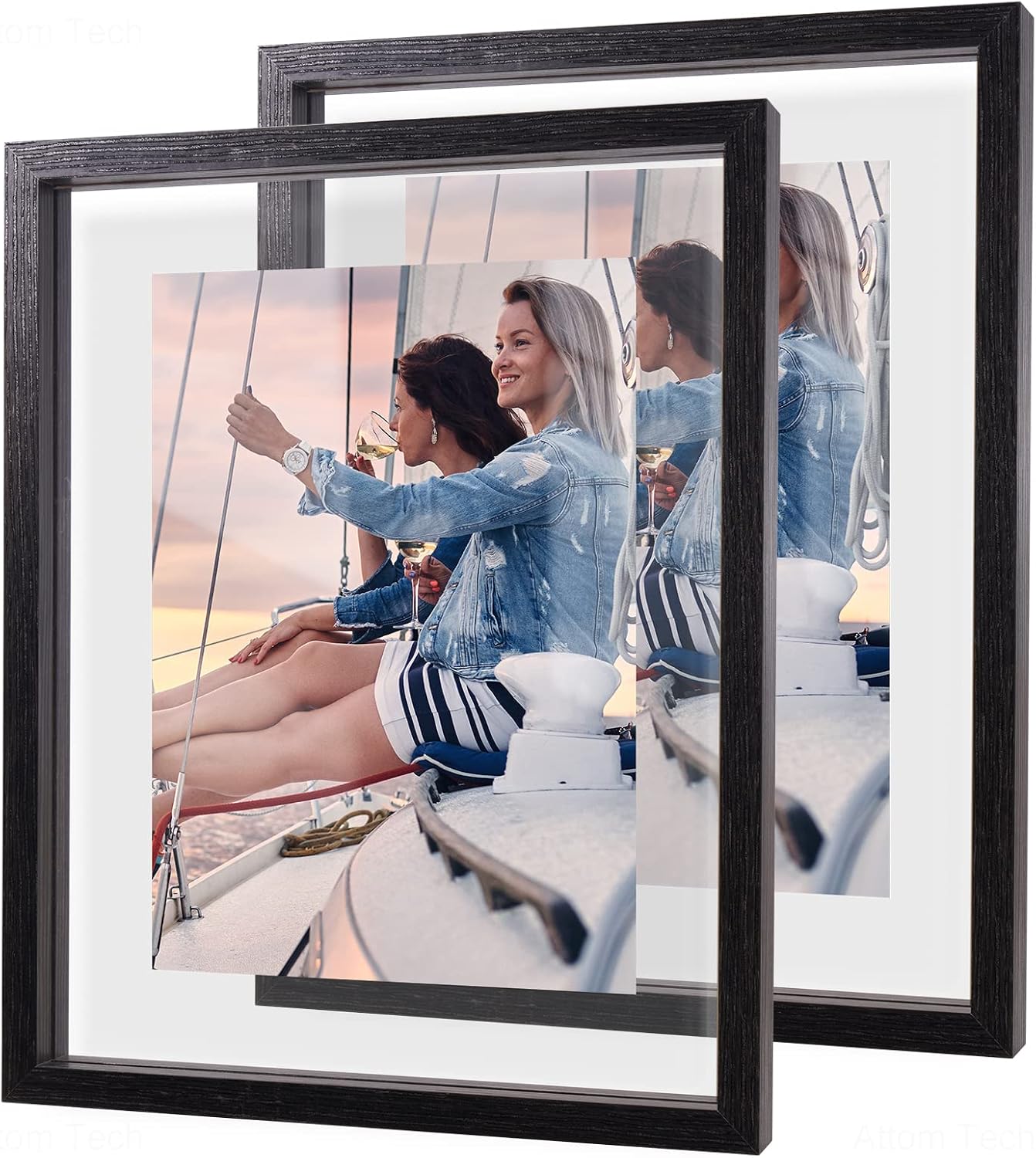 NiHome Set of 2 Rustic Wood Floating Picture Frames