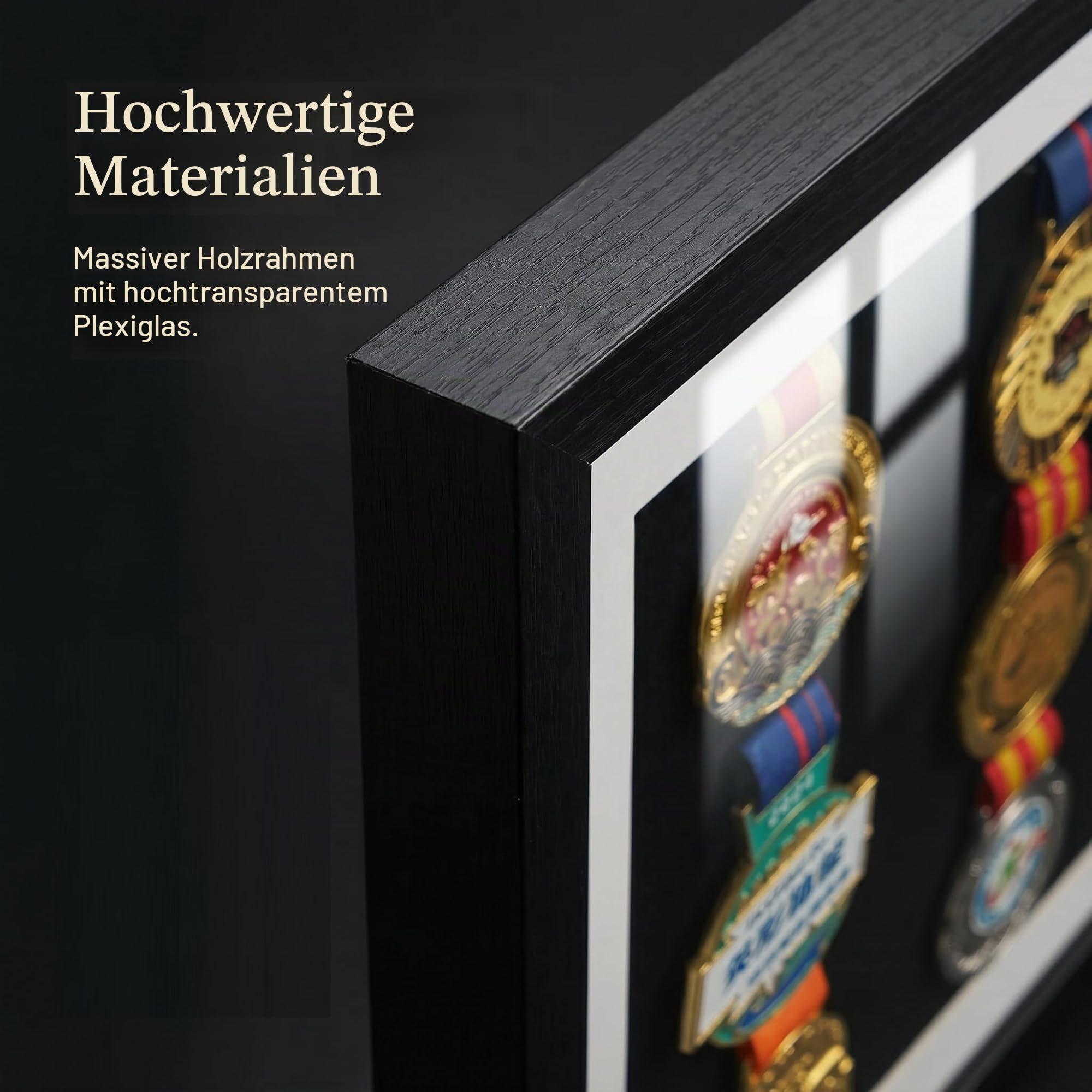 Große Medaille Display Shadow Box, 15 Medaillen Vitrine Medaille Display Rahmen Perfekte Medaille Display für Kriegsmilitär, Läufer, Marathon, Fußball, Gymnastik & alle Sportarten (Schwarz)