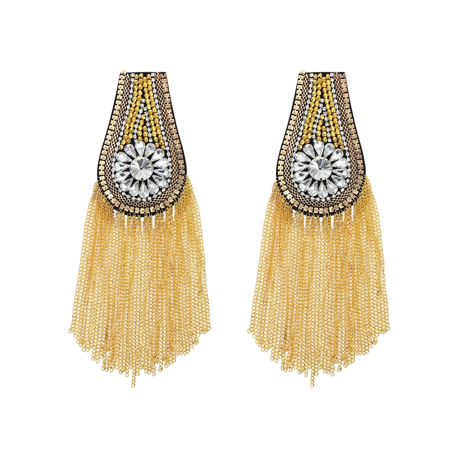 Tsophreniq Rhinestones Shoulder Epaulette Metal Tassels Fringed Epaulettes for Jackets Party Garment Decoration Sewing Accessories Metal Shoulder Epaulettes Rhinestones