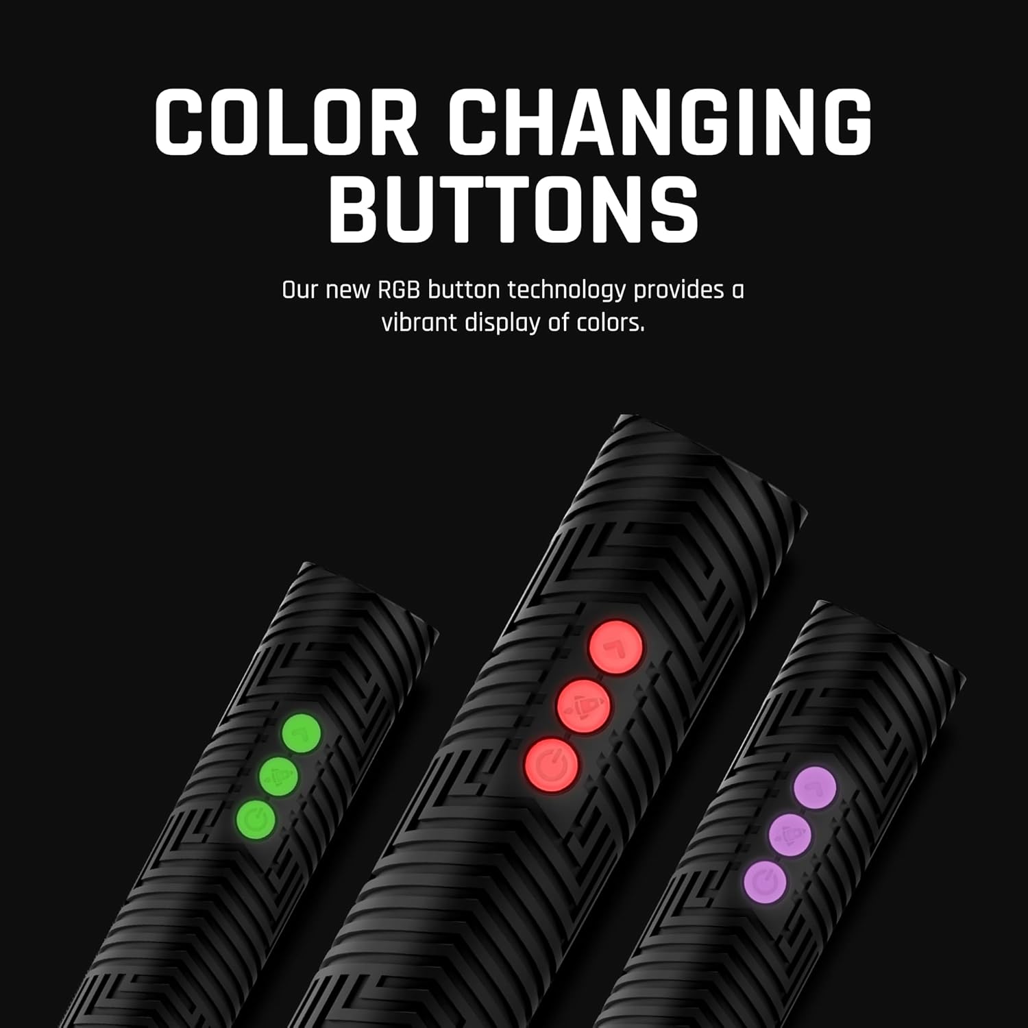 Close-up of RGB Critter BT buttons glowing in different colors