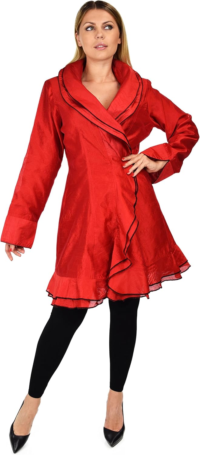 Dare2BStylish Women Collared Poly Dupioni Silk Blazer Jacket | Regular & Plus Sizes