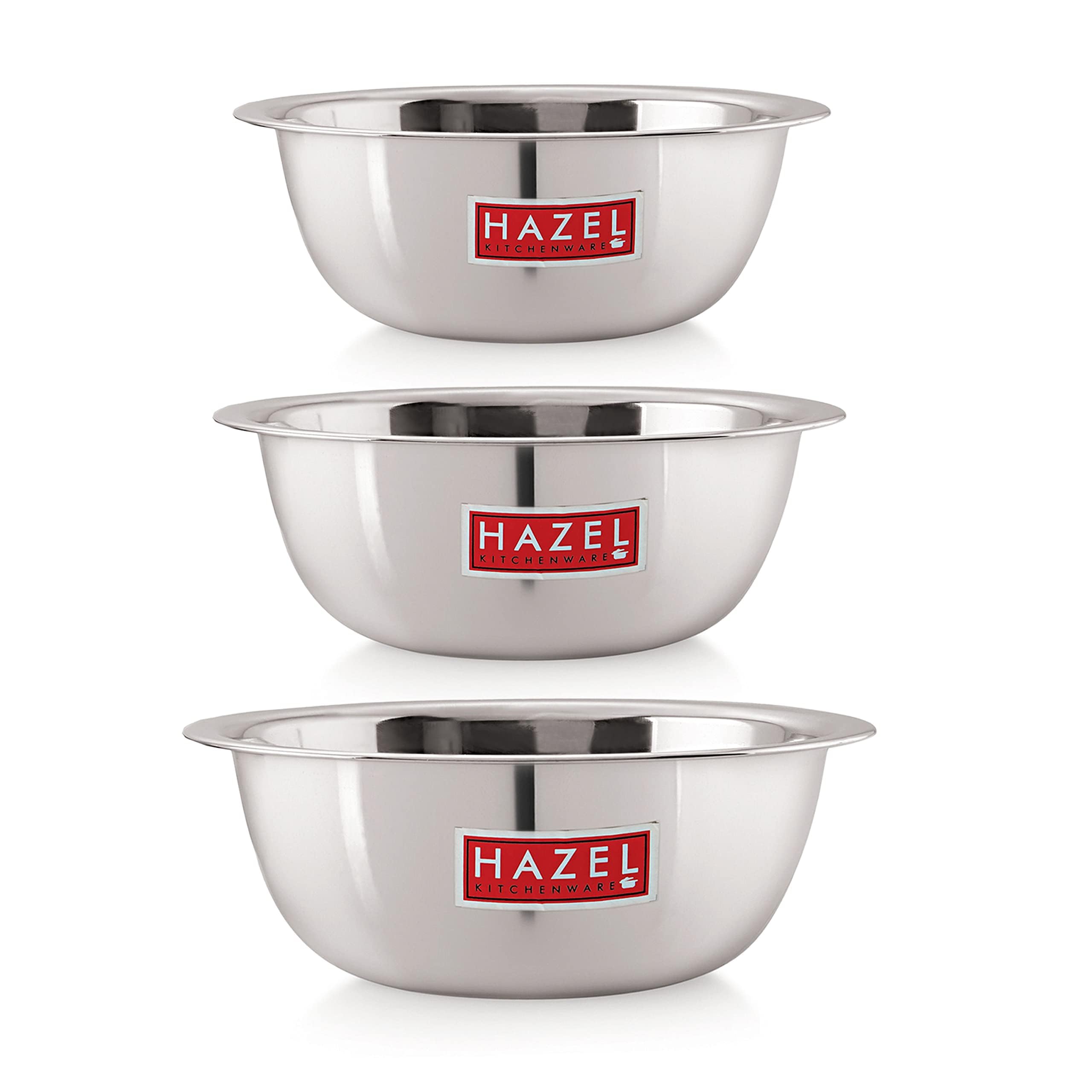 HAZEL Cuenco de acero inoxidable para mezclar masa de pasteles, accesorios de cocina y hornear, juego de 3, 350 ml, 550 ml, 770 ml