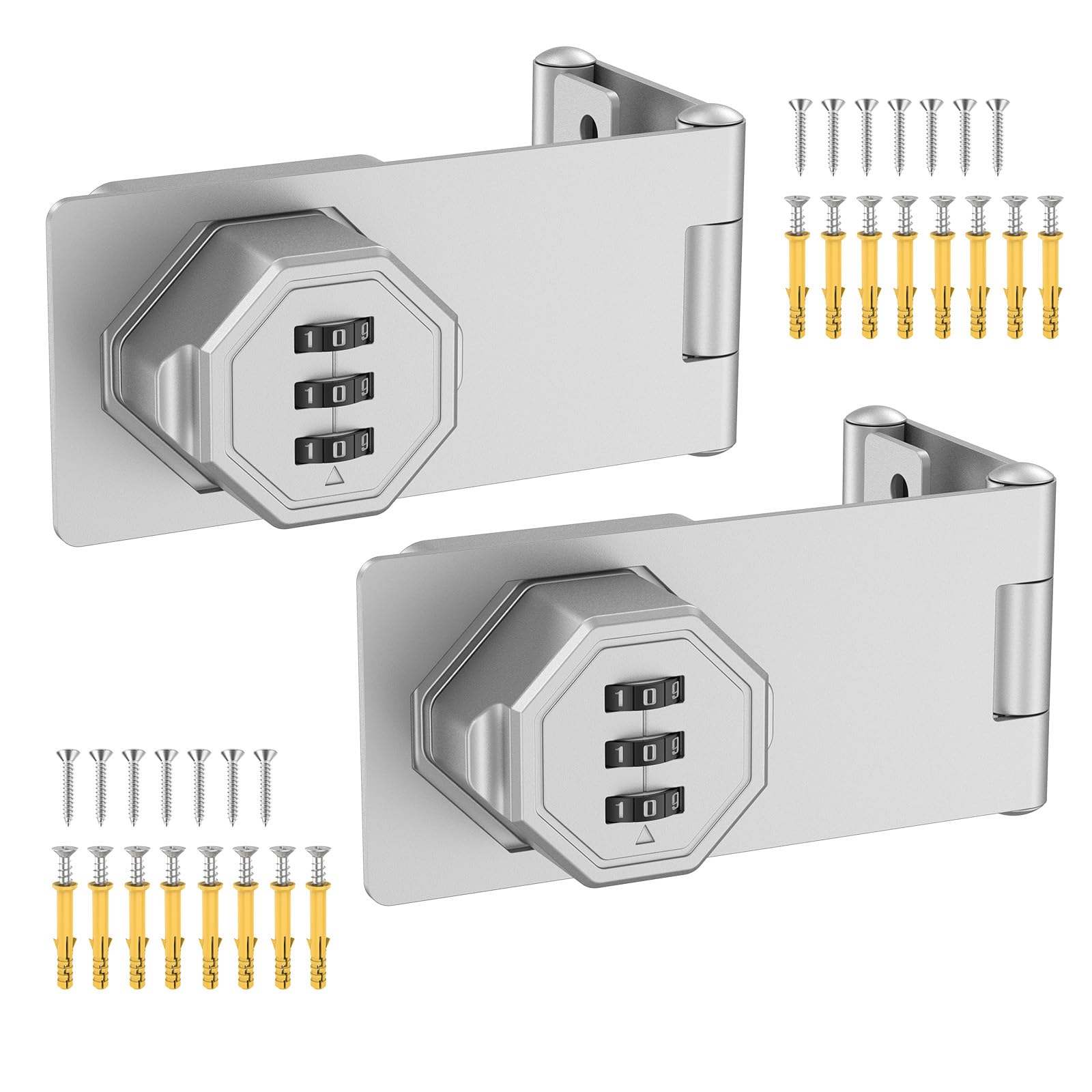 BiceNoning 90 Degree 3-Digit Combination Cabinet Lock, Zinc Alloy Keyless Folding Hasp Lock Latch