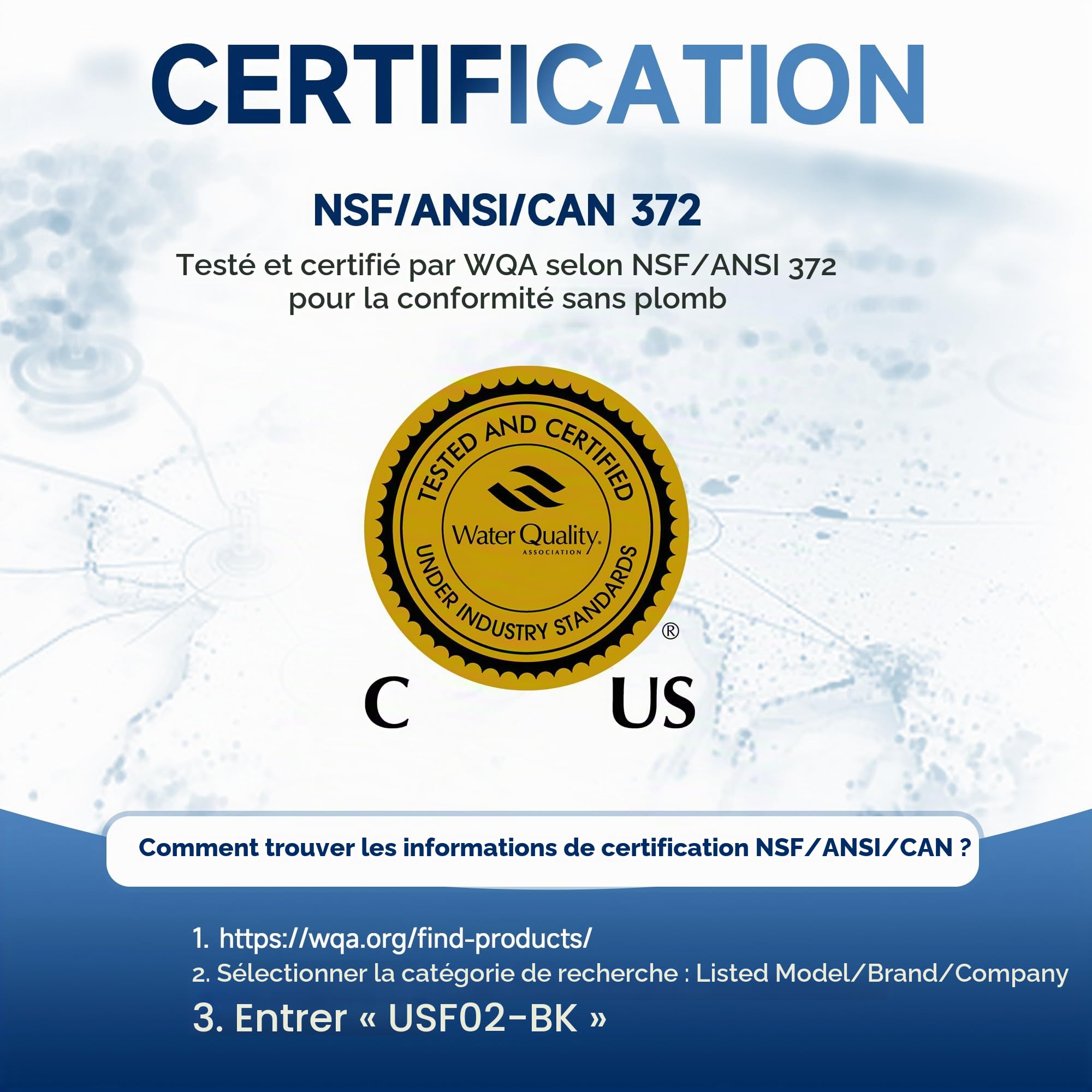 AQUALTRA USF02-BK Système sous évier, 75700L, certifié NSF/ANSI/CAN 372, réduit PFOA, PFOS, chlore, plomb, mercure, chloramine, fluorure, microplastiques, mauvais goût & odeur