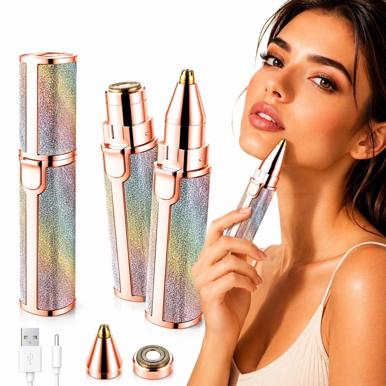 Portable eyebrow trimmer for women, epilator for women, facial hair remover for women,Face, Lips, Nose Hair Removal Electric Trimmer with Light- (Multi)-image-49