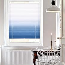 HOMEDEMO Store plissé sans perçage avec dégradé de Couleurs, Bleu/Blanc 80 x 110 cm (L x H)