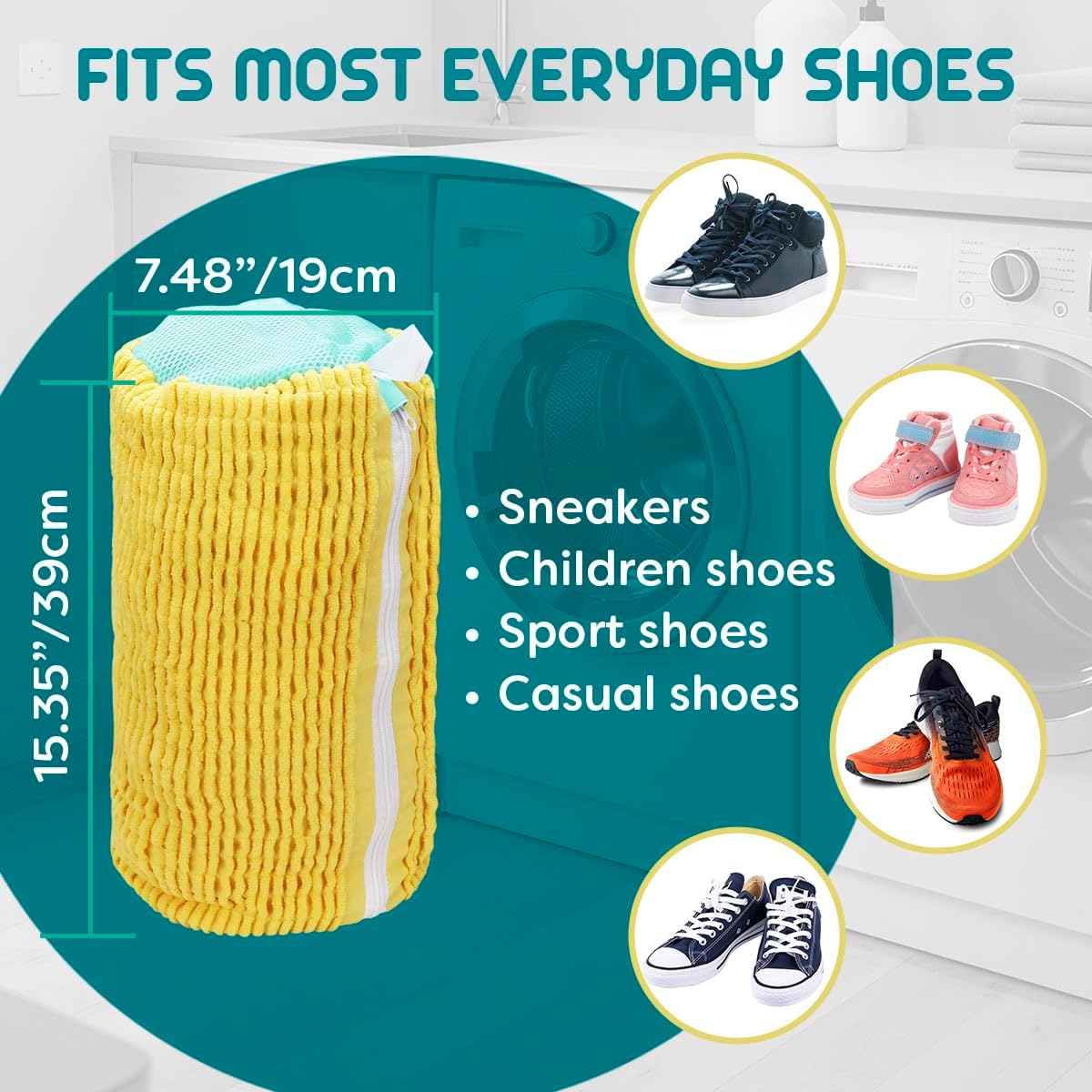 ZENO Shoe Washing Machine Bag - 2pcs - Laundry Shoe Bag for Washer and Dryer - 2pc Reusable ZENO Sneaker Cleaning Sack for All type of Tennis - Reinforced Zipper, 360° Deep Cleaning (Yellow)