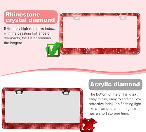 Vista 30 de Paquete de 2 marcos de matrícula brillantes para mujer, accesorios de automóvil con diamantes de imitación brillantes con tapas de cristal con Blanco