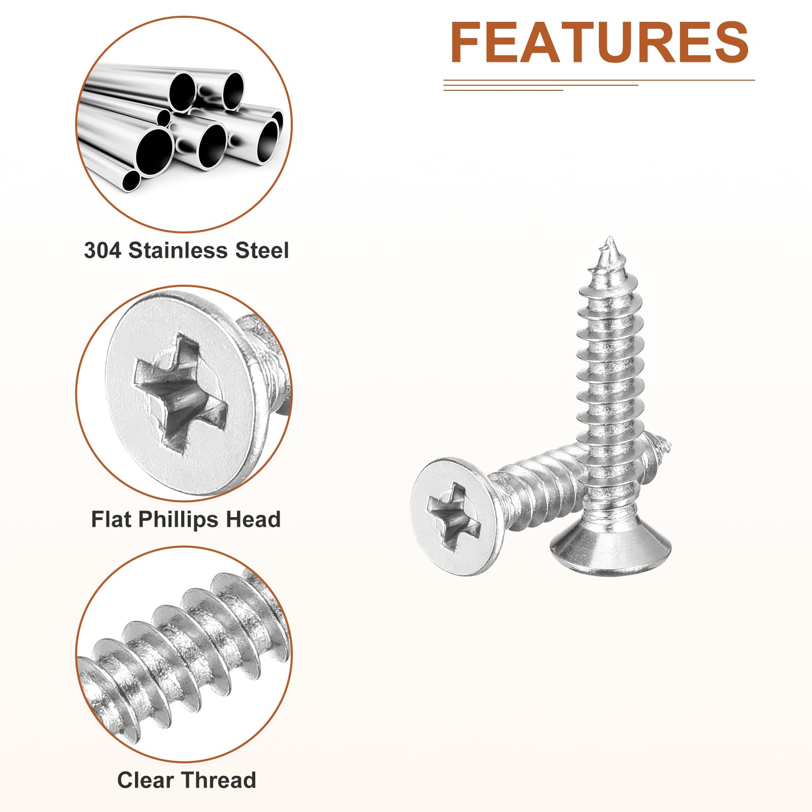 DTGN 100Pcs M5x25mm Flat Head Wood Screws, 304 Stainless Steel Phillips Self Tapping Screws - Good for Woodworking Furniture - Silver - Image 4