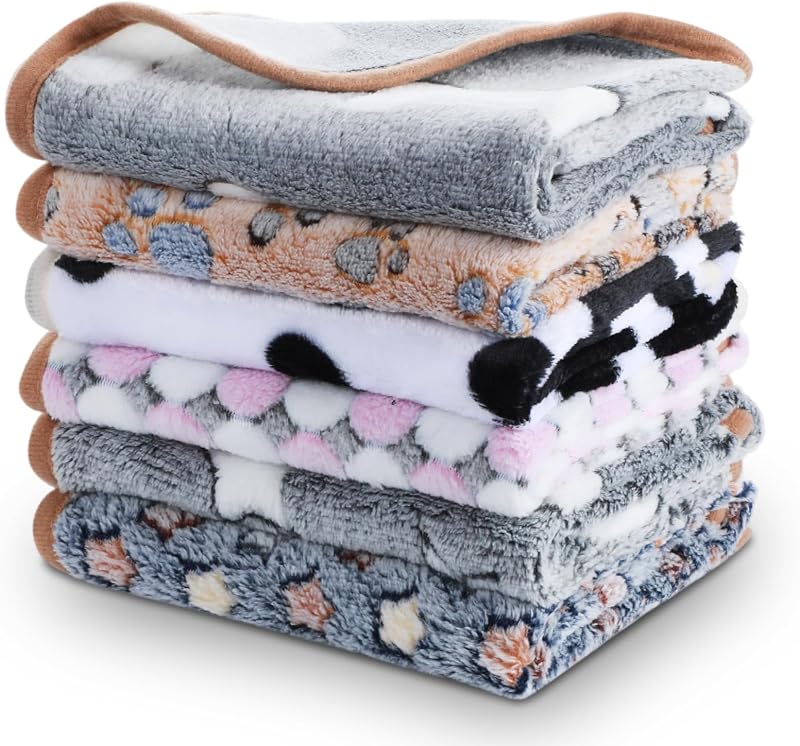 6 Pcs Guinea Pig Blankets - Soft Flannel Fleece Bedding, Washable & Reversible Small Animal Cage Liners for Hamster, Rabbit, Chinchilla (16"x24", Multi-Color)