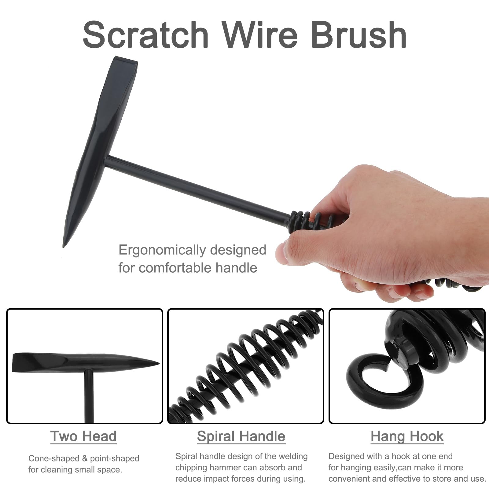 Welding Chipping Hammer with Coil Spring Handle for Welding, Cone and Vertical Chisel, with Wire Brush (2pcs Welding Chipping Hammer with 1pc 10