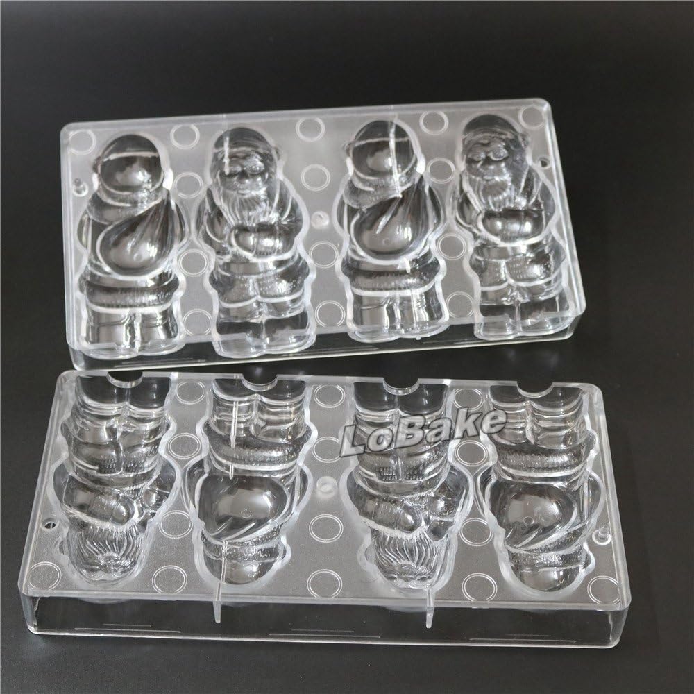 (2pcs/set) Top grade big size Christmas 3D santa claus shape unbreakable polycarbonate chocolate mold for DIY baking supplies