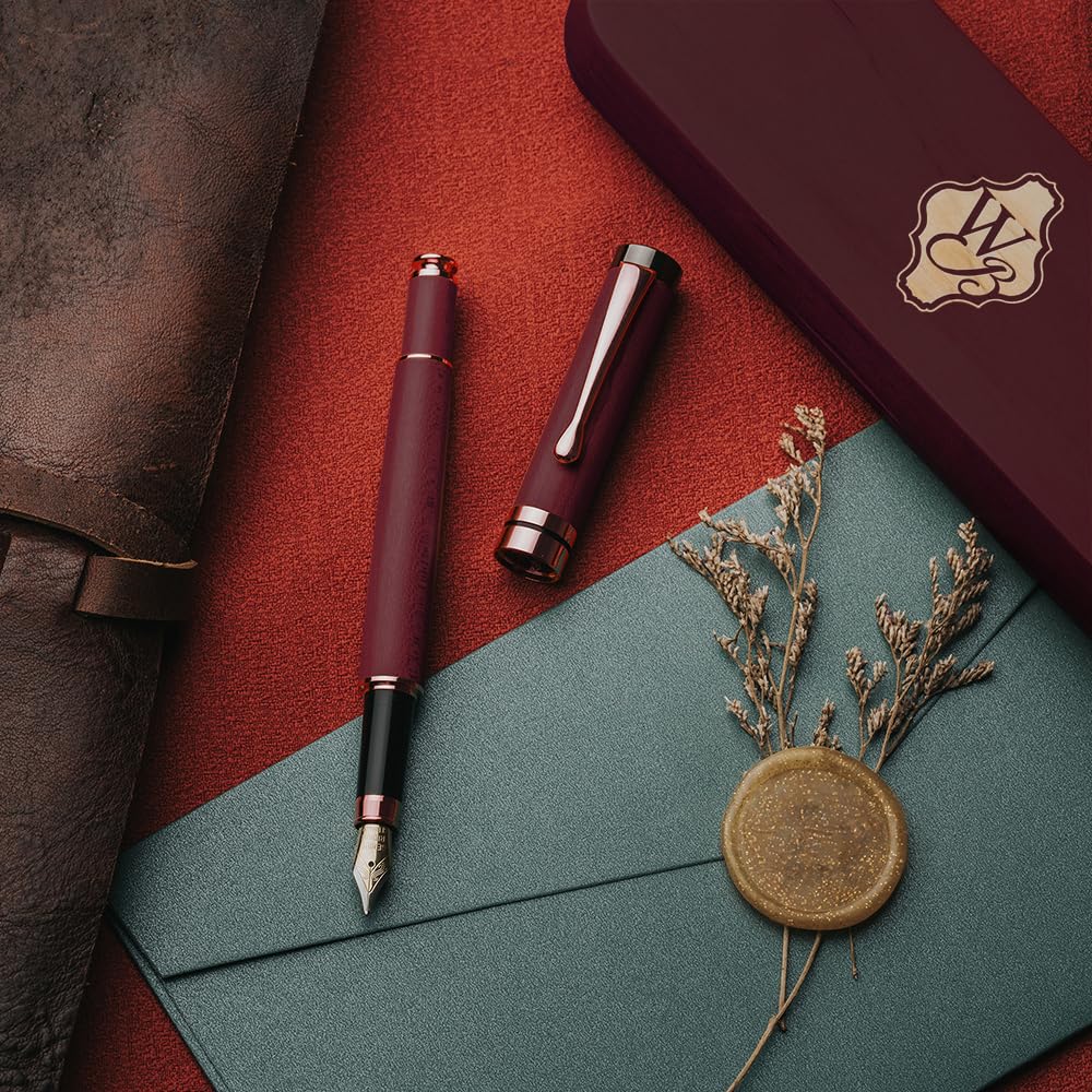 Wordsworth & Bläck Pióro Wieczne, Bambusowe Drewno - Stalówka Cienka, Pudełko; 6 Nabojów, Konwerter - Dziennik, Kaligrafia, Rysowanie, Gładkie Pisanie [Drewno Fioletowe]