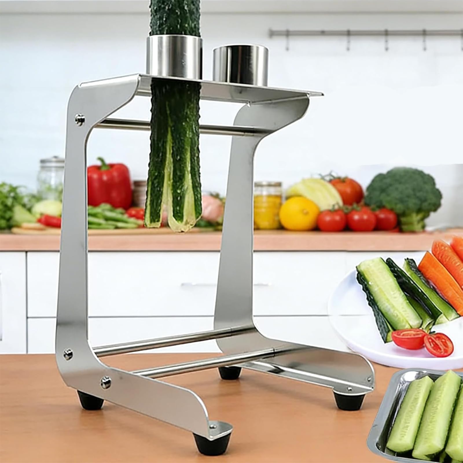 Cortador manual de pepino de acero inoxidable, herramienta de corte de zanahoria con 8 + 10 tiras de cuchillas, corte rápido 10 piezas/minuto para hacer sushi y preparación de ensaladas, esencial para