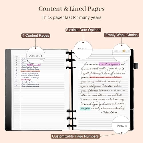 Miniatura 6 de Yoment Cuadernos de cuero para el trabajo recargables de 224 páginas para hombres, 100 GSM de grosor de 5 materias con separadores extraíbles,