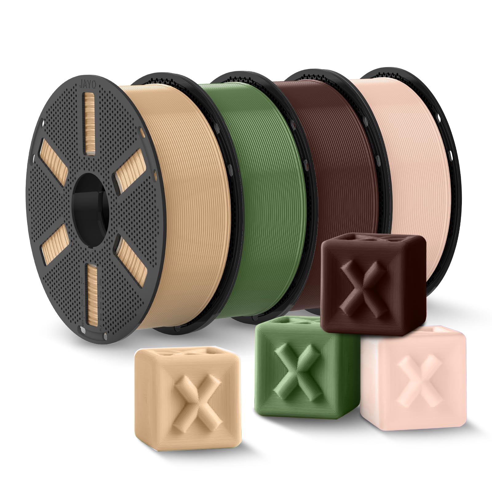 JAYO PLA Plus (PLA+) 1.75mm Filament 4 Colors Bundle, 1.1kg Reusable Spool