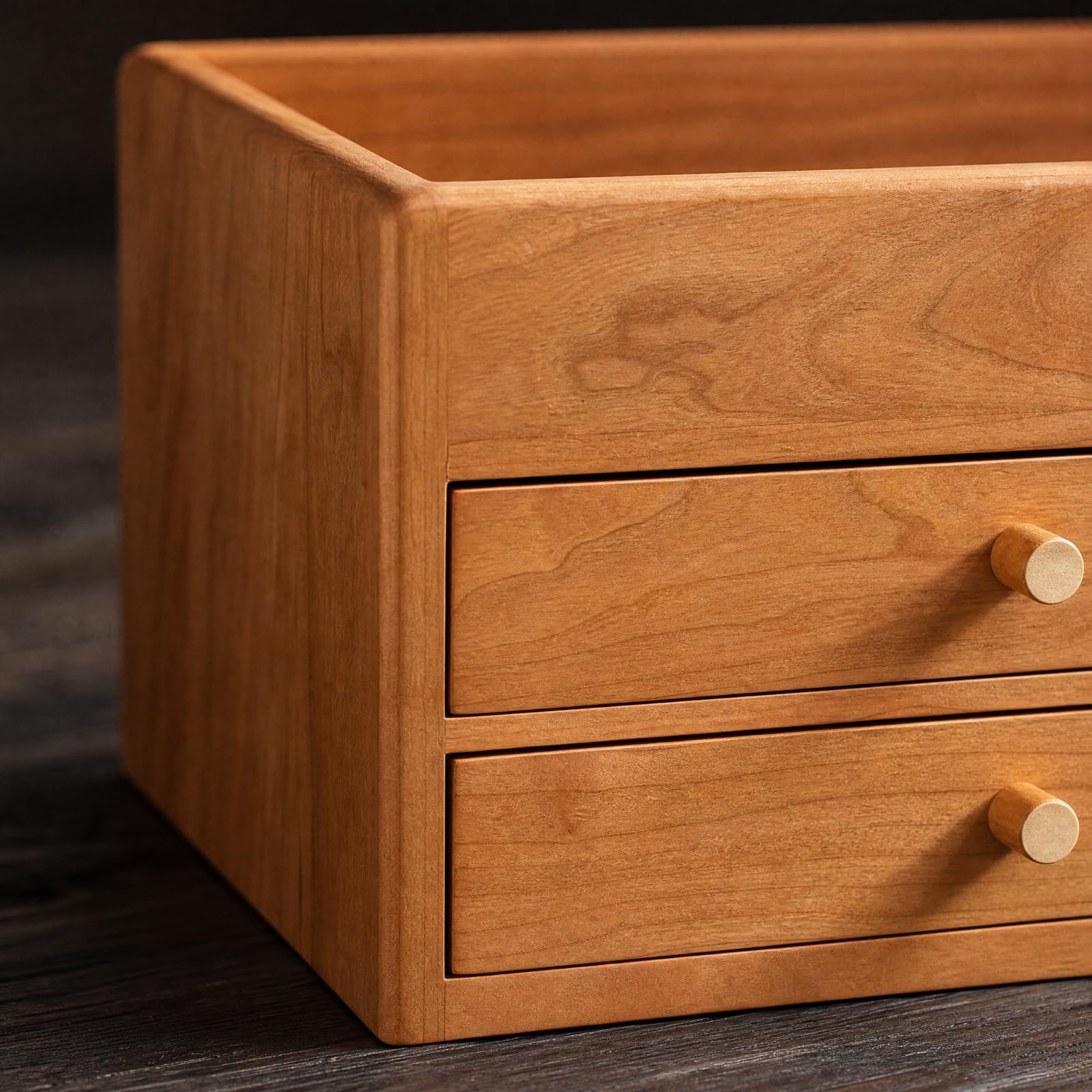 Cassettiera da Scrivania in Legno di Ciliegio Pratico Cassettiera con Due Cassetti e Scomparto Aperto Resistente Contenitore per Ufficio