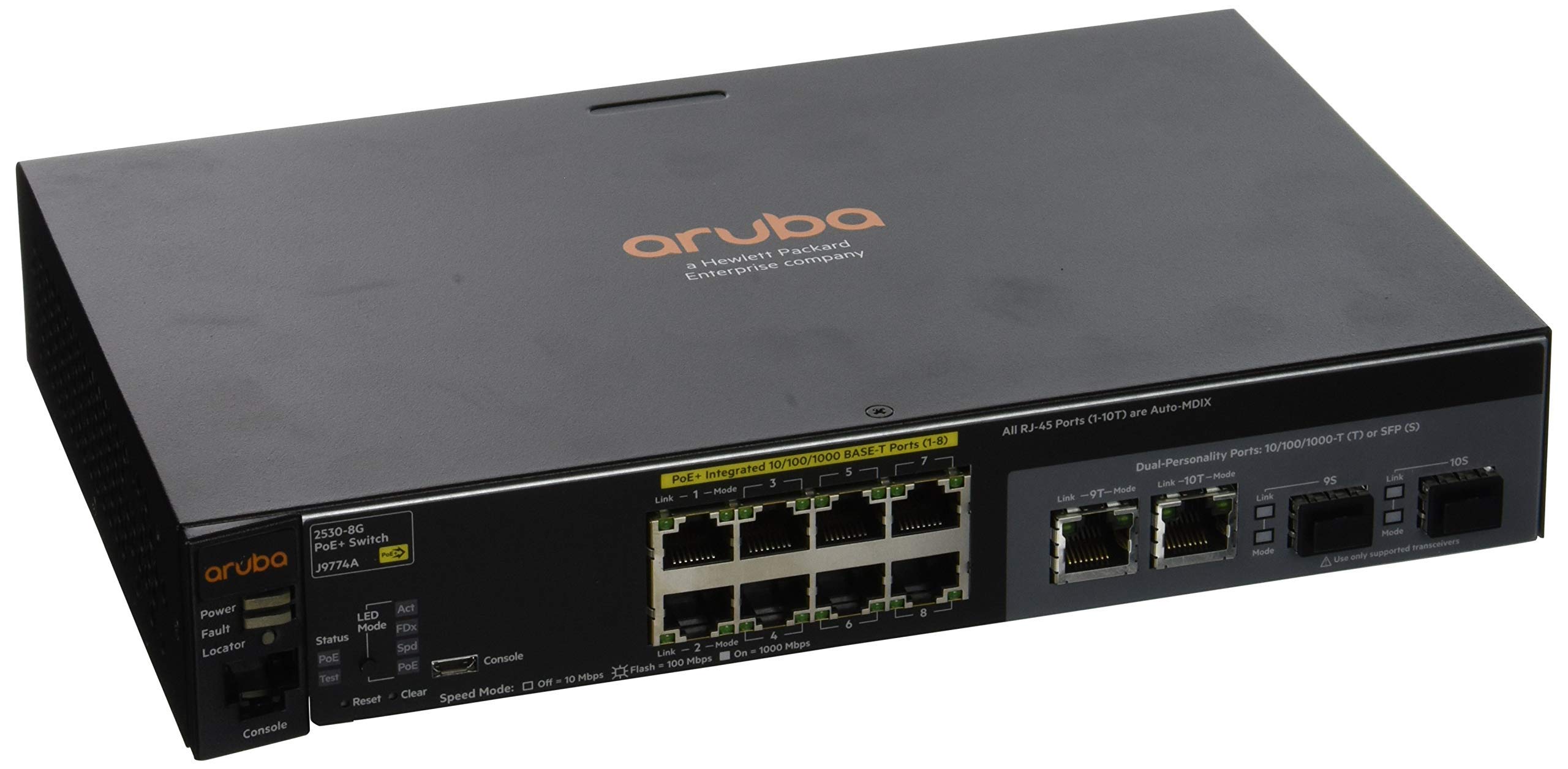 HP 2530-8G-PoE+ Netzwerk-Switch (L2, Managed, Gigabit-Ethernet, 8000 Ports, 20 Gbit/s) Grau (Generalüberholt)
